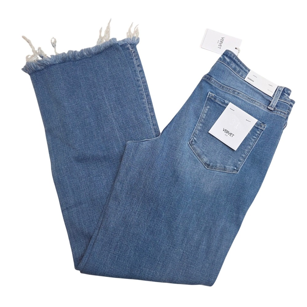 Vervet Blue Aileeah Slim Wide Distressed Raw Hem Jeans Medium Wash Size 31 T6588